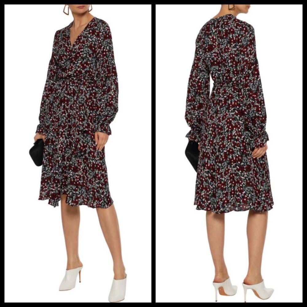 💕NICHOLAS💕 Mini Daisy Wrap-Effect Floral-Print Silk Dress US 10